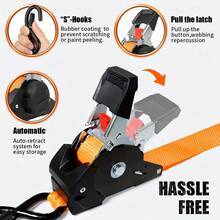 1pc Orange Retractable Ratchet Tie Down Rope, Heavy-Duty Nylon Strap With Anti-Rust Steel Ratchet, Automatic Rewind Quick Lock & Release, Secure Cargo Strap For Motorcycle Bike Truck, Compact Portable For Outdoor Enthusiasts - Telescopic Ratchet Strap - View 10