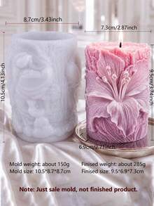 3D 浮雕大百合花圓柱形矽膠蠟燭模具，柔軟矽膠材質，靈活易脫模，適用於大豆蠟、香氛石膏、手工皂 DIY，適合家居裝飾、婚禮伴手禮、節日禮盒 - 百合花圓柱 - 查看 7