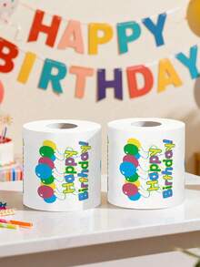 1 Roll Happy Birthday Toilet Paper, Colorful Balloons & Text Pattern, Holiday Bathroom Decor, Unique Gift For Family And Friends, Birthday Party Favor, Fun Printed Toilet Paper - Multicolor - View 4
