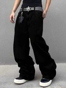 Teen Boys Casual Vintage Washed Loose Wide Leg Pants - Black - View 2