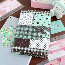 Binder A6 6 Lubang Motif Kotak-kotak Kelinci dan Bintang, Tempat Kartu Foto dengan 60 Halaman Dalam Kosong, Amplop Uang Tunai, Jurnal, Perencana, Buku Penyimpanan Kartu untuk Siswa, Buku Tempel Harian - A - View 1