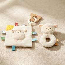 Newborn Commemorative Rattle, Cute Shaped Baby Grip Rattle Toy, Infant Grip Training Toy, Newborn Gift, Full Moon Commemorative Gift, Early Education Sheep Anti-Tear Toy, Baby Hand-Eye Coordination Tactile Toy, Multi-Function Sensory Toy, Christmas Halloween Gift, Soft And Easy To Grip, Fluffy Comfort Blanket Rattle Set - Multicolor - View 2