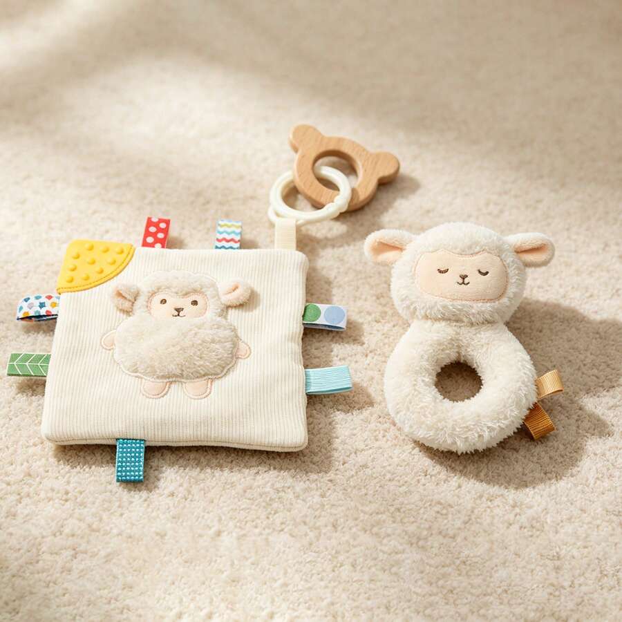 Newborn Commemorative Rattle, Cute Shaped Baby Grip Rattle Toy, Infant Grip Training Toy, Newborn Gift, Full Moon Commemorative Gift, Early Education Sheep Anti-Tear Toy, Baby Hand-Eye Coordination Tactile Toy, Multi-Function Sensory Toy, Christmas Halloween Gift, Soft And Easy To Grip, Fluffy Comfort Blanket Rattle Set
