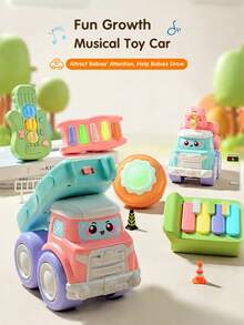 1pc Cute Music Truck Toy For Infants, With Piano, Guitar And Drum Functions, Excellent Early Education Sensory Friction Powered Vehicle, Toddler Gift - Multicolor - View 5