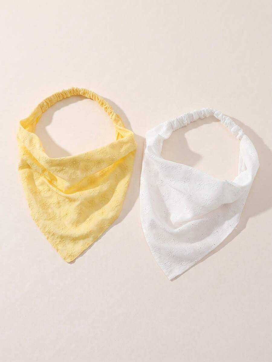 2pcs/Set Women's Fashion Embroidered Rolled Edge Headwrap Hairband Suitable For Daily And Vacation Use - White + Yellow - View 1