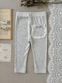 2 Pcs/Set Legging Rajut Anak Perempuan, Celana Panjang Elastis Slim Fit dengan Hiasan Renda dan Saku, Pita, dan Detail Pita - MultiWarna - View 6