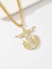 1PC Women's Christ Savior Statue Pendant Necklace, 14K Gold Plated Copper Material Inlaid With Zirconia, City Architecture Relief 3D Jesus Figure Design Paired With Cuban Chain, Suitable For American Street Hip-Hop Style/Birthday/Valentine's Day/Christmas/Easter/New Year Faith Gift Accessory For Men And Women - Yellow Gold - View 2