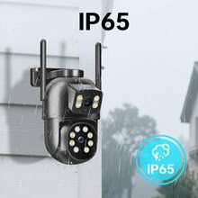 ZHXINSD 智能無線 2.4G/5G WiFi 監控攝影機，雙鏡頭 4MP 居家室內外監控攝影機，支援自動追蹤、雙向語音、彩色夜視、IP65 防水、人體追蹤與偵測 - 黑色 - 查看 3