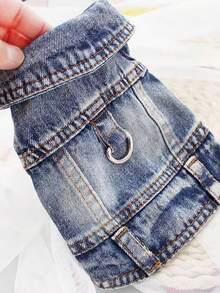 1 New Two-Legged Traction Buckle Vest Imitation Denim Spring And Autumn Clothes Bichon Teddy Pomeranian Small Dog Pet Clothes - Blue - View 7