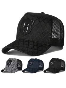 Unisex Plaid Mesh Trucker Hat, R Letter Rubber Patch Decor Adjustable Breathable Outdoor Baseball Cap - R-net Cap - View 1