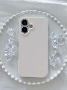 1pc Cute Solid Color Matte Large Hole Liquid Feel Full Coverage TPU Anti-Fall Minimalist Phone Case Compatible With Apple 17/16/15/14/13/12/11 Pro Max Shockproof Protective Cover - Antique White - View 7