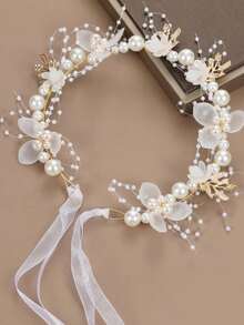 1pc White Leaf Flower Headband Suitable For Wedding Party Occasions - White - View 5
