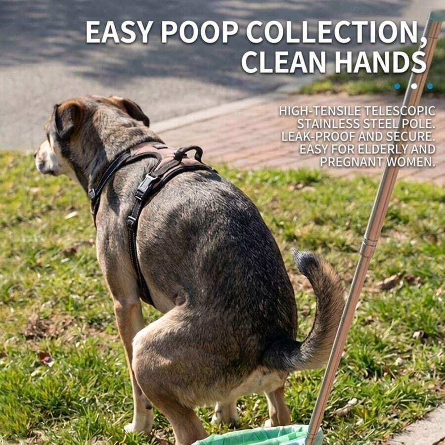 3pcs Retractable Pet Waste Collection Set, Includes Trash Bags, Hanging Rope And Collector, No Bending Or Direct Hand Contact Required, Easy To Use And Clean, Suitable For Park Walks And Outdoor Trips, Cat Dog Pet Outdoor Cleaning Tool
