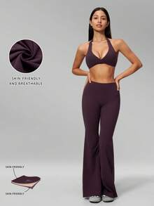 MFVIM Halter Neck Backless Sports Bra, High Waist Butt Lifting Flared Wide Leg Yoga Pants For Women - Ink Purple - View 5