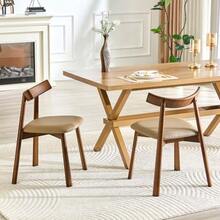 Set Of 2 Dining Chairs With Wooden Frame, Padded Kitchen Chairs With Ergonomic Backrest - 棕色 - 查看 5