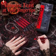 Beetles 5PCS Halloween Nail Art Brushes Set, Nail Liner Brushes With Dotting Tools, Holder & Palette For Gel Polish, Spider Web, Blood Drip & DIY Nail Art - 5Pcs Nail Liner Brushes, Dotting Tools - 查看 6