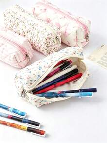 1/3pcs Cute Bow & Floral Pencil Case, Light Pink Multicolor, Soft Polyester, Compact & Portable, Fresh Style, Suitable For All Seasons, Perfect For School, Office, Travel - Multiple Styles - View 3