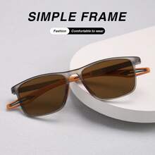 3pcs New Spring/Summer Limited Edition Rectangular Color Block Frame Tea/Grey Lens Reading Glasses, Fashionable TR Temple Design, Essential For Office And Reading, Comfortable Fit Magnifying Glasses, Daily Casual Reading Essential, Two Lens Colors To Choose From, Perfect Gift Choice - Gray+Red+Orange - View 5