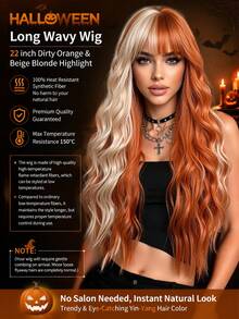 22-inch women's fashion short curly hair wig, with pink gradient color, breathable rose net cap, heat-resistant hair strands - wavy texture, suitable for women's daily wear and special occasions - Naranja Quemada - Ver 7