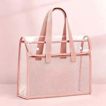 Transparent Dual-Handle PVC File Bag, Large Capacity Waterproof Storage Tote, Macaron Color Portable Document Handbag, Student Homework & Textbook Organizer, Office Paper & Stationery Storage Bag, Tutoring Supplies,Back To School - W - View 8
