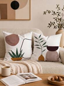 MEMNUN 4 piezas Fundas de almohada con estampado de plantas de bloques de color geométricos abstractos bohemios [Sin relleno de almohada] 40*40cm/45*45cm/50*50cm [Impresión de un solo lado] Hechas de material de poliéster, fundas de cojín decorativas para sofá con arte de línea de planta verde en maceta con bloques de color en forma de arco, decoración de habitación, decoración del hogar, decoración de dormitorio, artículos de decoración de habitación para sofá, sala de estar, dormitorio, coche, oficina, hotel, B&B, fundas de almohada, regalo perfecto para familia y amigos - Multicolor - Ver 9