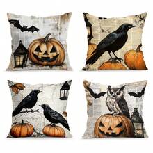 4pcs Halloween Crow & Pumpkin Pattern Pillow Covers Without Inserts, Single-Sided Printed Pillow Covers, Suitable For Living Room, Bedroom, Home Decor, All-Season Pillow Covers - Multicolor - View 11