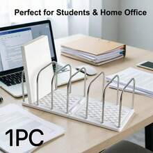 1pc 6-Slot Metal Bookend, Non-Slip Desktop Bookshelf Organizer, Adjustable Book Divider, Suitable For Office And Home, Sturdy Bookshelf Divider, Can Hold Books, Folders And Magazines - Style a - View 3