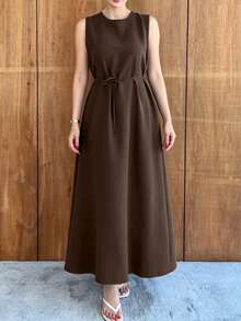 Women's Elegant Vintage Elegant 2-Piece Dress Set, Solid Color Summer - Brown - View 4