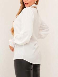 YI XUAN Plus Size White Long Sleeve Elegant Collar Button Front Casual Autumn Blouse For Women - White - View 2