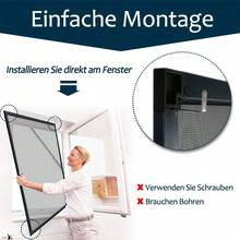 Aluminium Insektenschutzfenster Ohne Bohren Hochtransparent Fiberglas Fliegengitter UV-Beständig Anpassbar Fenster Mückenschutz für Haus Garten - Anthrazit - Übersicht 3
