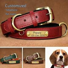 Personalized PU Leather Dog Collar, Soft & Comfortable With Rubber Pad, Customizable ID Tag, Suitable For Small & Medium Dogs, Fashionable & Minimalist Design, Vibrant Colors, Cute & Playful, Vintage, Personalized Gifts, Reflective Design - Brown - View 3