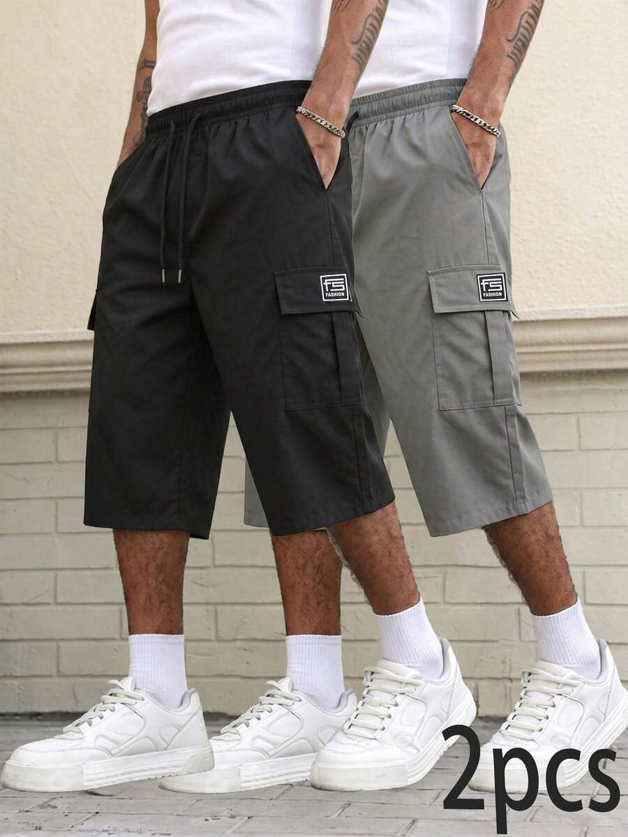 2pcs Men's Premium Casual 7-Inch Cargo Shorts, Flap Pocket Design Sports - Multicolor - View 1