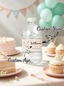 Custom Name Water Bottle Labels (Stickers Only) - Personalized Alpaca Children's Birthday Party Favors, Cute Baby Shower Juice Can Stickers, Water Bottle Not Included - Multicolor - View 1