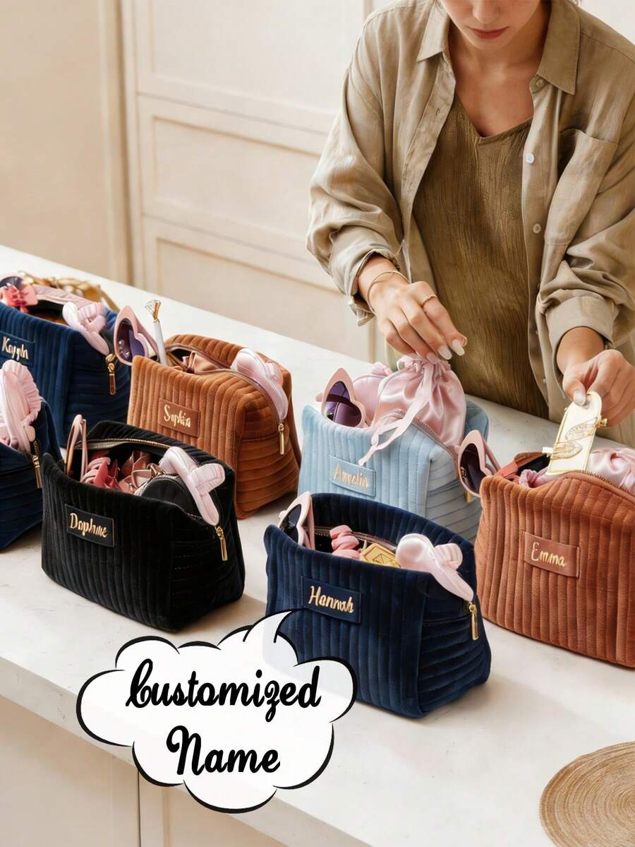 Customized Name Makeup Bag, Bridesmaid Gift, Velvet Makeup Bag, Travel Toiletry Bag, Birthday Gift, Makeup Bag, Bridal Party Favor, Wedding Gift, Mother's Day Gift
