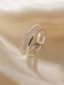 1pc Minimalist Fashion Personalized Double Layer Open Index Finger Ring For Women, Cold Style Simple Ins Niche Design Rhinestone Studded Ring - Multicolor - View 3