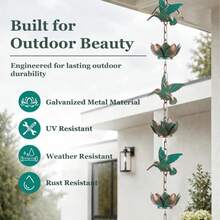 Outdoor 8.8ft Hummingbird Rain Chain, Drainage Gutter Downspout Rain Chain With 12 Copper Lotus Water Cups, Practical And Decorative Replacement Accessory - Hummingbird - View 8