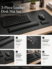 3-Piece Large Desk Mat Set, Includes Mouse Pad, Keyboard Tray And Wrist Rest, Suitable For Laptop, Mechanical Keyboard And Notebook - Rectangle - View 4