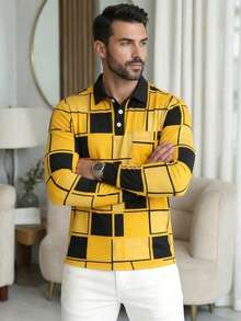 Men's Casual Pocket Long Sleeve Polo Shirt - Multicolor - View 2