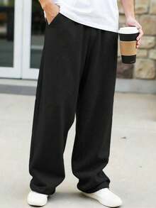 1pc Boys' Loose Fit Thermal Lined Thickened Warm Straight Leg Sweatpants Spring Autumn Winter - Black - View 3