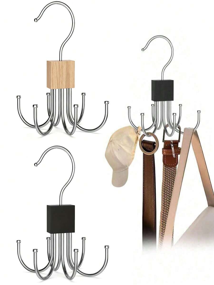 3/1pc Closet 6-Hooks Belt Holder Rack With 360° Rotatable, Metal Storage Hanger Organizer, Cap Holder Rack, Bra Holder Rack, Tie Holder Rack, Belt Holder Rack, Scarf Holder Rack, Storage Hooks, Suitable For Dorm Closet, Home, Campus, Hotel, Etc., Portable Travel Hook - Multicolor - View 1