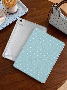 1件淺冰藍波點平板保護殼，相容 iPad Mini6/7/Air/Air2/9.7/10.2/10.5/10.9 (Air4-Air8)/Pro 11/10th Gen/A16/Pro 11 2024 機型，雙面彩繪圖案平板殼，透明壓克力背殼，絲綢質感 8 折支架，自動休眠/喚醒，內置筆槽，產品不含筆，部分機型附相機框 - 淺冰藍 - 查看 2