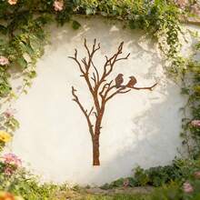 [2D Flat]Rusty Metal Bird And Branch Wall Decor, Rustic Style Garden Decoration, Outdoor Plaque And Wall Art, Warm And Romantic - A - View 3