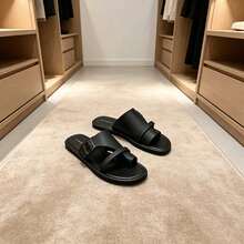男士平底交叉帶魔鬼氈拖鞋，休閒舒適，適用於居家、浴室、沙灘、戶外 - 黑色 - 查看 5