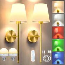 2 buah Lampu Dinding Bertenaga Baterai, Lampu Dinding Nirkabel Warna Emas dengan Kontrol Jarak Jauh, 9 Mode Warna, Lampu Dinding Isi Ulang, Cocok untuk Kamar Tidur dan Ruang Tamu - A - View 3
