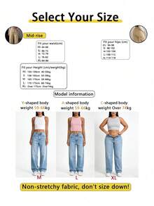 Jeans rectos de mujer de cintura media, sin elasticidad, de corte relajado, versátiles para todas las estaciones y combinables con todo, estilo europeo & americano - Caqui - Ver 7