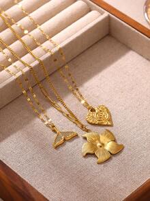 Stylish Flower Pendant Necklace Gold Plated 304 Stainless Steel Link Cable Chain Jewelry For Women Birthday Gift - Golden - View 2