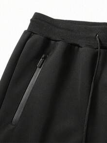 AHTELB Setelan Sweatshirt Olahraga Kasual Pria Musim Semi/Gugur 2 Potong, Jaket Sweatshirt Berresleting dengan Celana Sweatpants Berkerah Hitam - Hitam - View 6