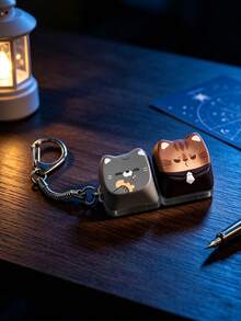 1Pc Kawaii Cat Keyboard Keycap Fidget Keychain, Portable Stress Relief Clicker Backpack Pendant Accessory - Multicolor - View 6