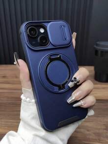 1 buah Casing Ponsel Mewah, Kokoh, Tahan Lama, Lapis Baja, dengan Stand Magnetik, Casing Ponsel Korea, Kompatibel dengan iPhone 17ProMax 17Pro 17 16Pro Max 16Pro 16 15 14 13 12 11 Pro Max Plus, Casing Ponsel PC dengan Pelindung Kamera Geser - Navy Blue - View 3