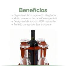 Adega de Vinho Marrom com Suporte para 4 Taças em MDF 4 mm para Bancada Mesa Jantar Festa e Presente - Multicolorido - Visão 5